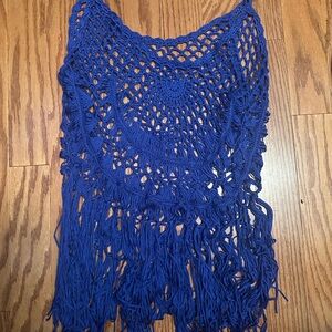Blue Crochet Fringe Cover up